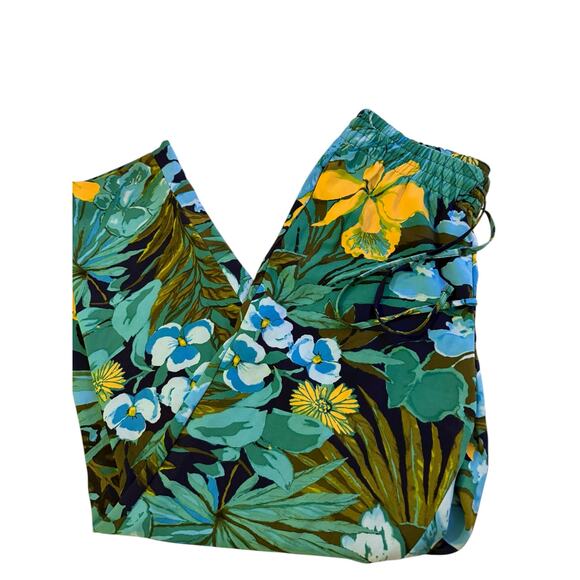 Talbots Tropical Floral Pull-On Pants Small Blue Green Relaxed Travel Resort - Picture 4 of 7
